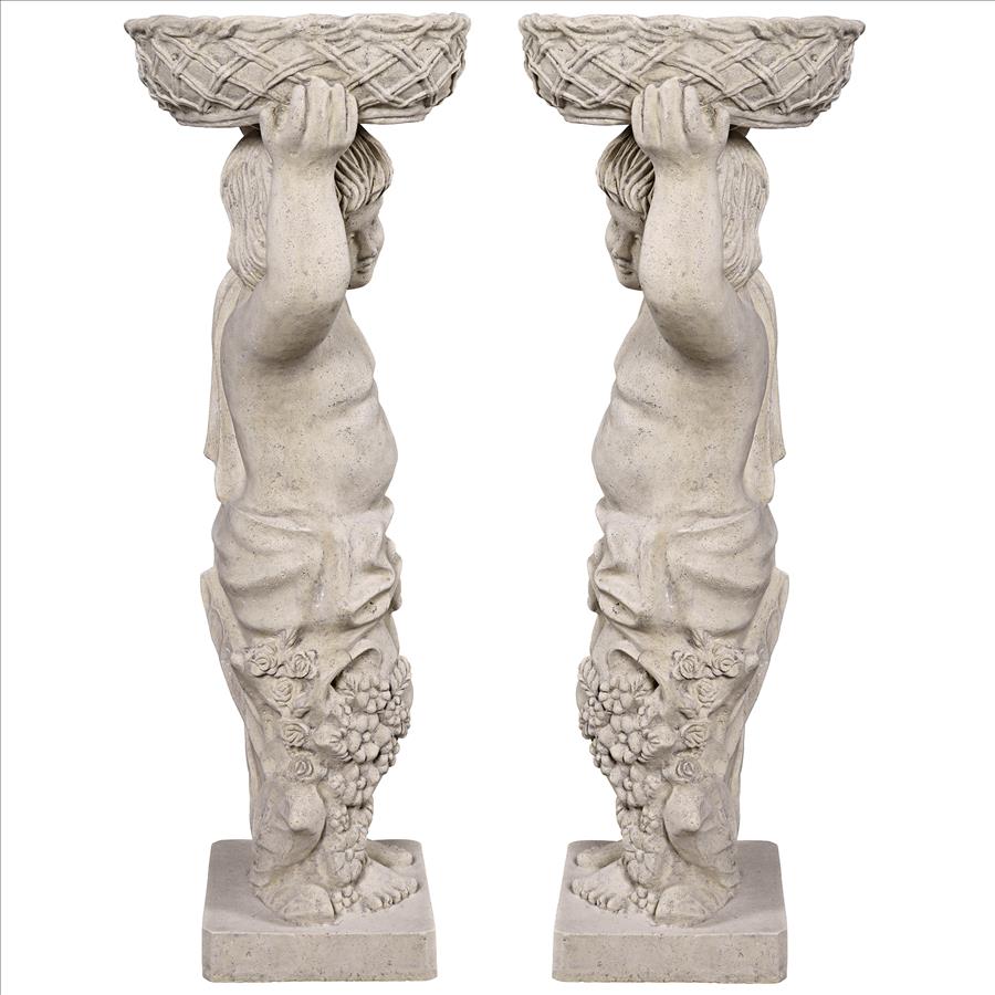 Young Bacchus with Basket Planters Garden Statues: Set of Two