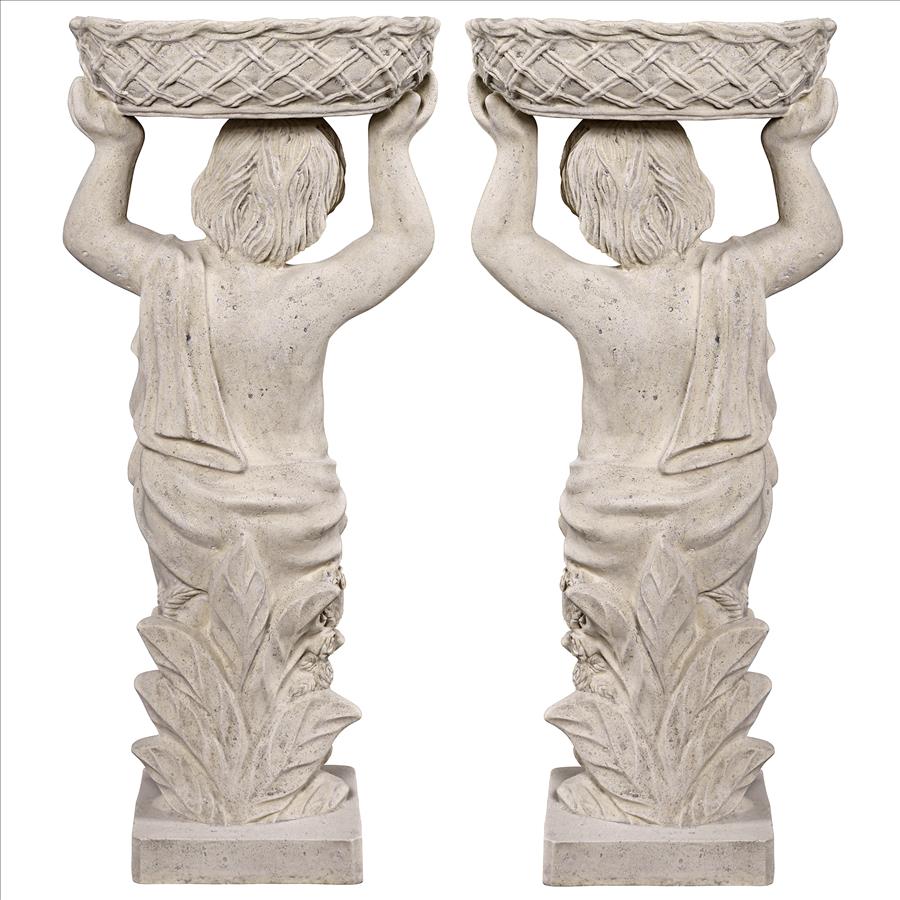 Young Bacchus with Basket Planters Garden Statues: Set of Two