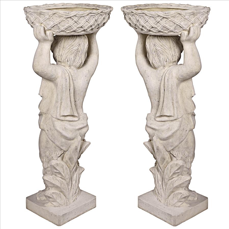 Young Bacchus with Basket Planters Garden Statues: Set of Two