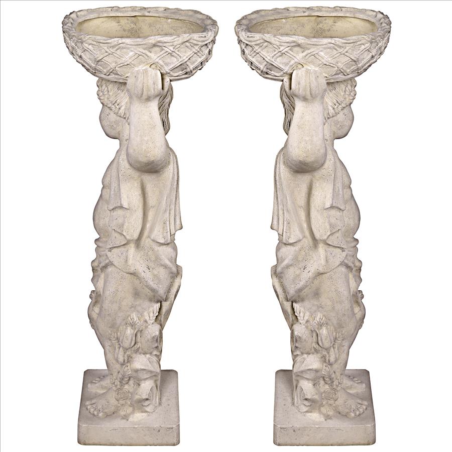 Young Bacchus with Basket Planters Garden Statues: Set of Two