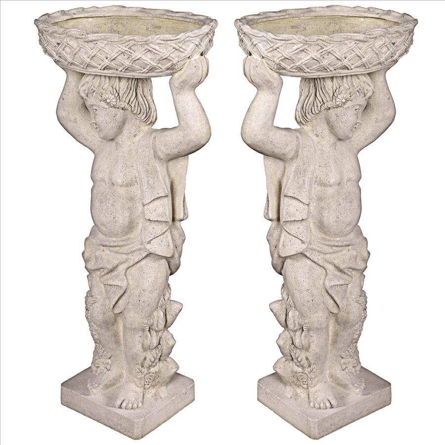 Young Bacchus with Basket Planters Garden Statues: Set of Two