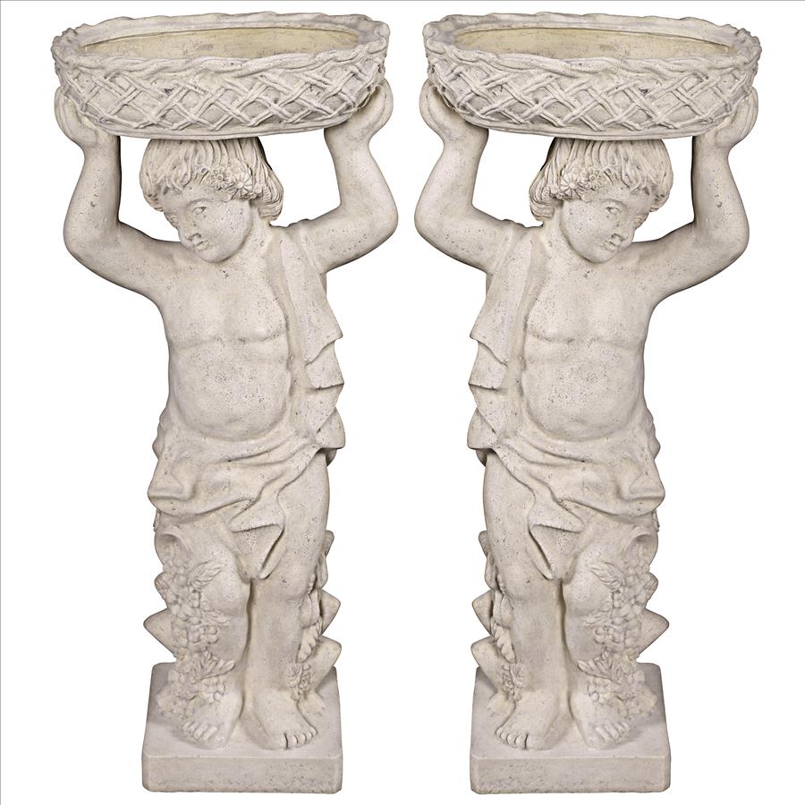 Young Bacchus with Basket Planters Garden Statues: Set of Two