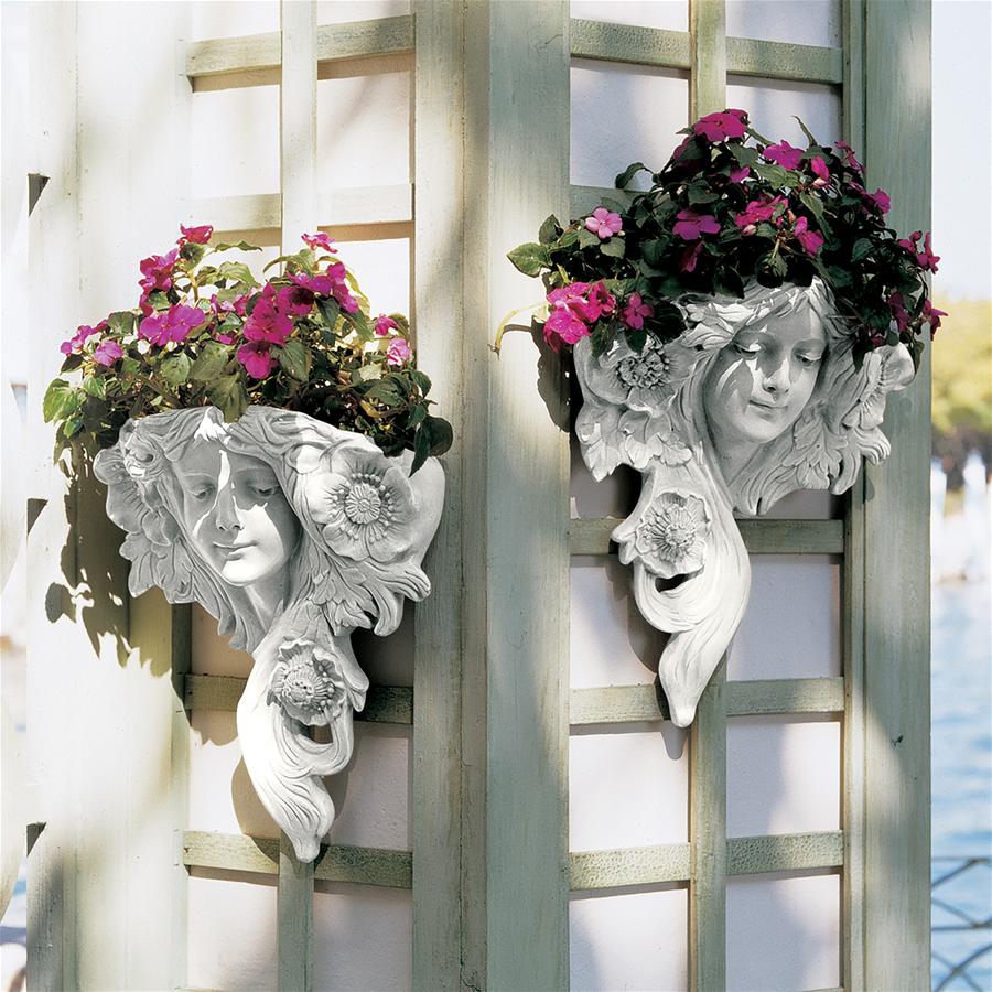 French Greenmen Planter Wall Sculptures: Set of Two