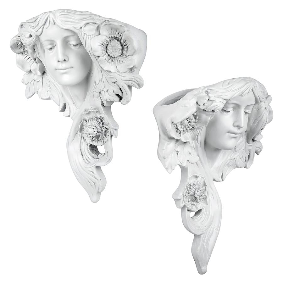 French Greenmen Planter Wall Sculptures: Set of Two