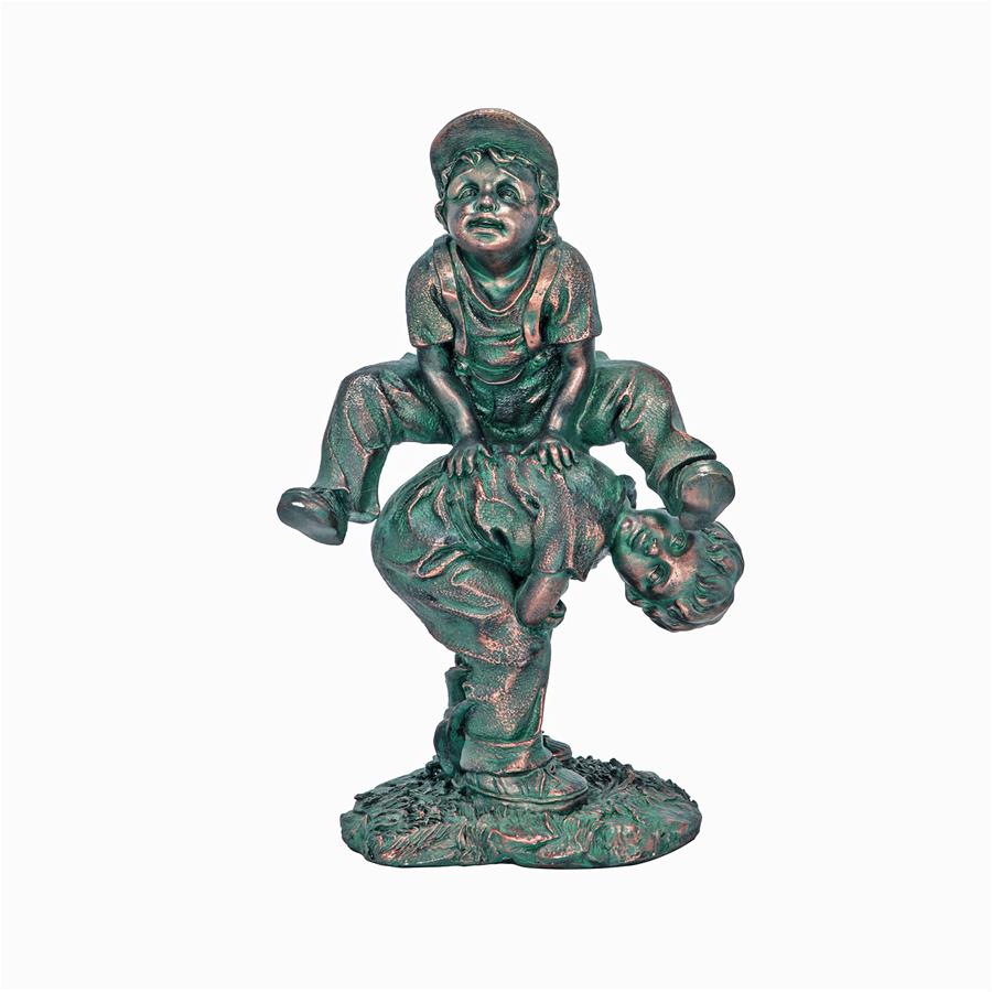 Leap Froggin Playing Boys Garden Statue