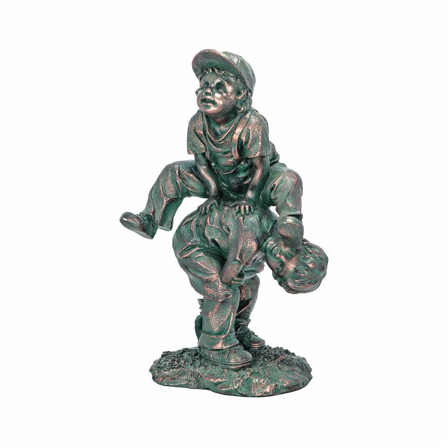 Leap Froggin Playing Boys Garden Statue