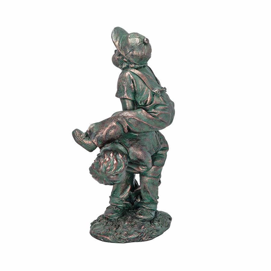 Leap Froggin Playing Boys Garden Statue