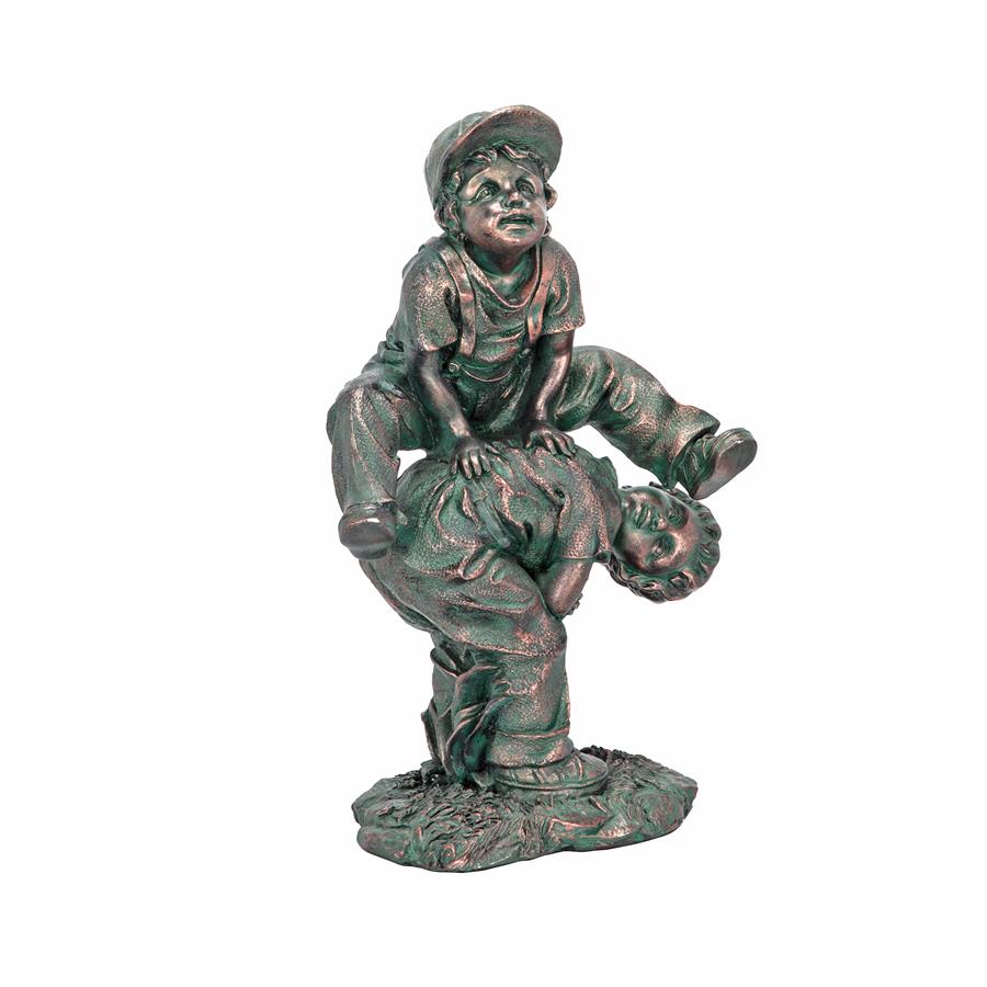 Leap Froggin Playing Boys Garden Statue