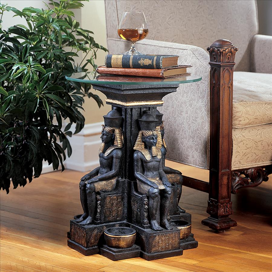 Ramses II Egyptian Sculptural Glass-Topped Table: Each