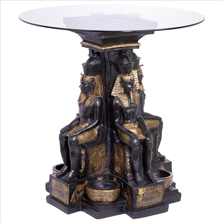 Ramses II Egyptian Sculptural Glass-Topped Table: Each