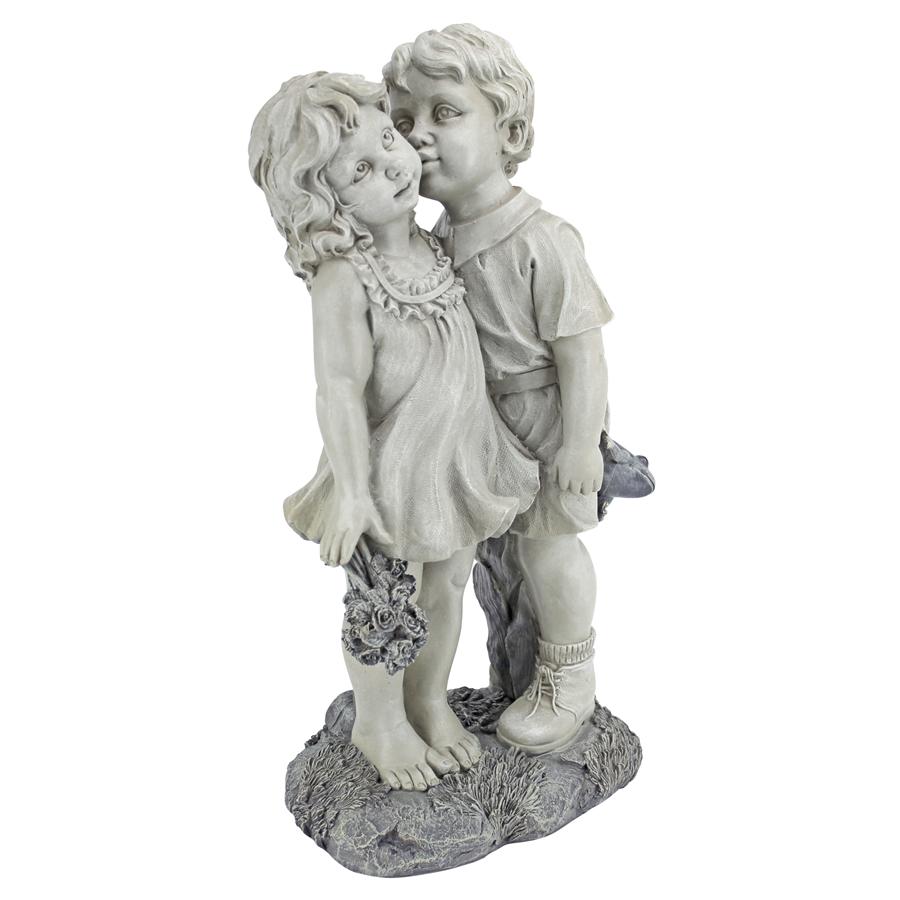 Young Sweethearts: Kissing Children Garden Statue