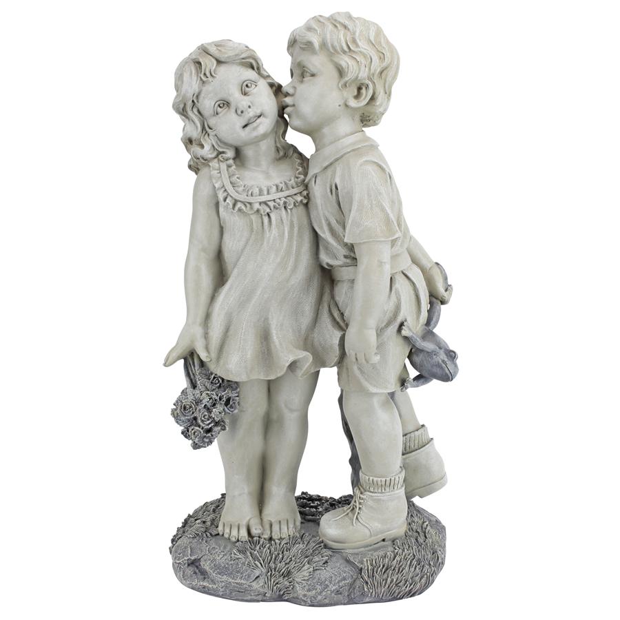 Young Sweethearts: Kissing Children Garden Statue