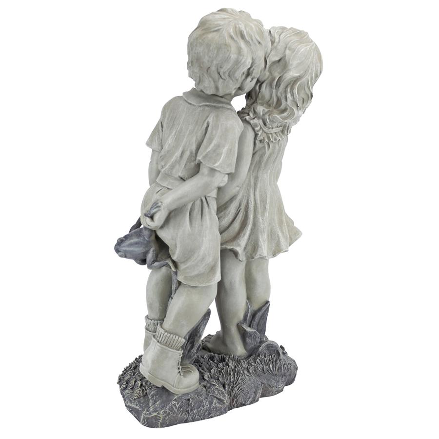 Young Sweethearts: Kissing Children Garden Statue