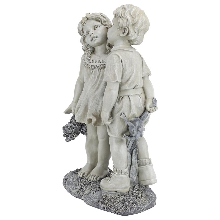 Young Sweethearts: Kissing Children Garden Statue