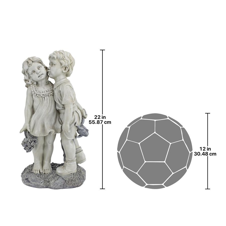 Young Sweethearts: Kissing Children Garden Statue