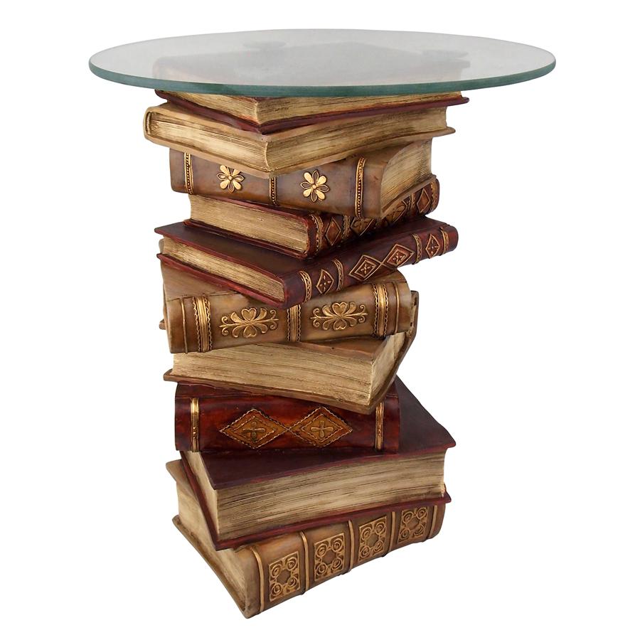 Power of Books Sculptural Glass-Topped Side Table