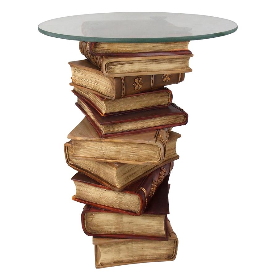 Power of Books Sculptural Glass-Topped Side Table