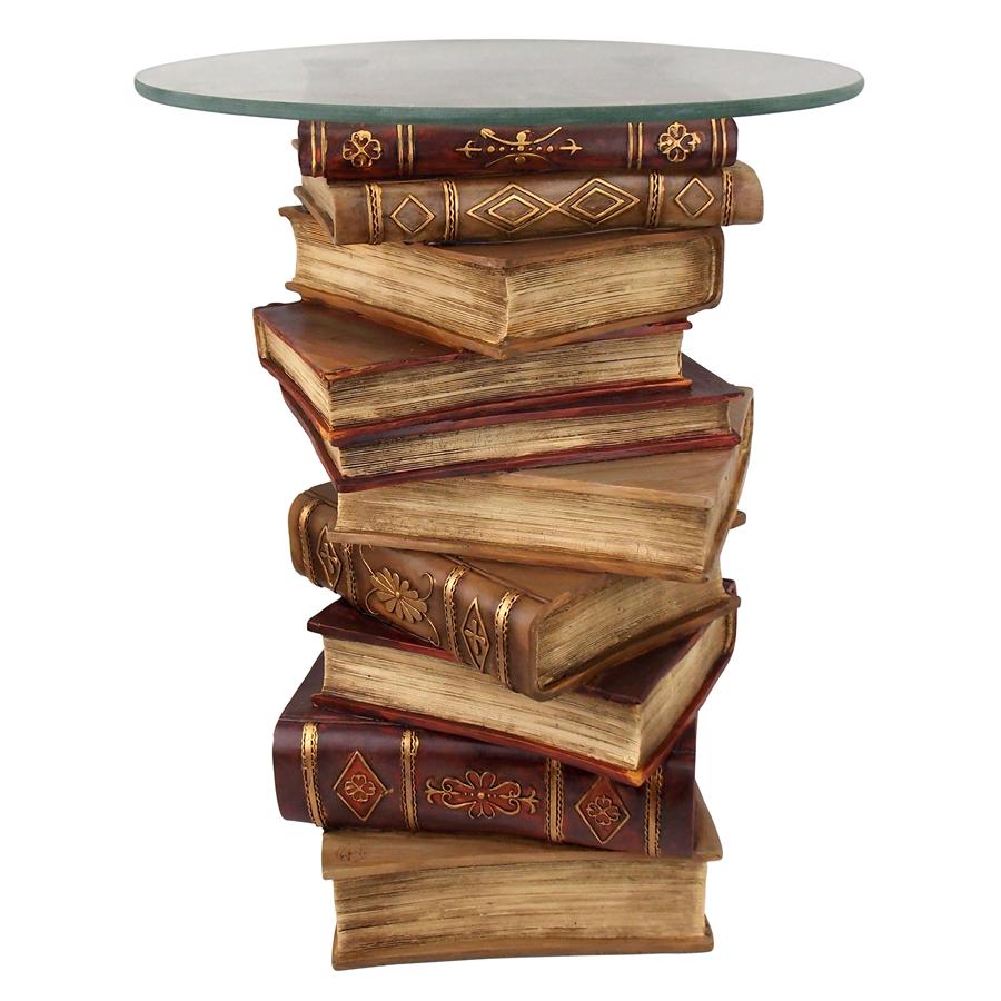 Power of Books Sculptural Glass-Topped Side Table