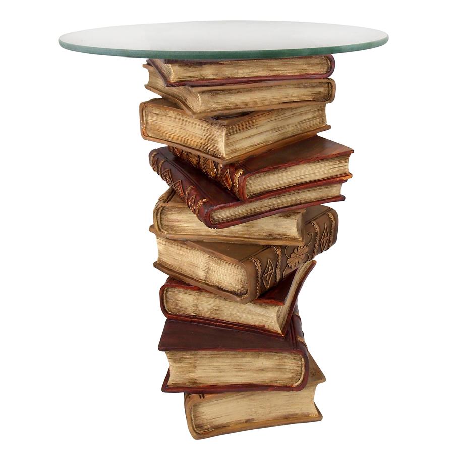 Power of Books Sculptural Glass-Topped Side Table