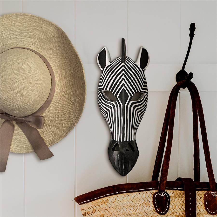 Tribal-Style Animal Mask Wall Sculpture: Zebra