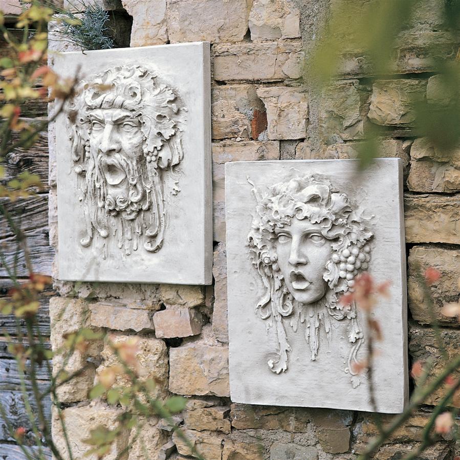 Opimus and Vappa Italian-Style Greenmen Wall Sculptures: Set of Two Large