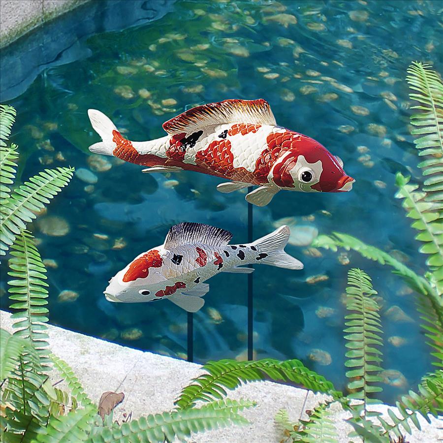 Japanese Pond Koi Fish Statues: Set of Two