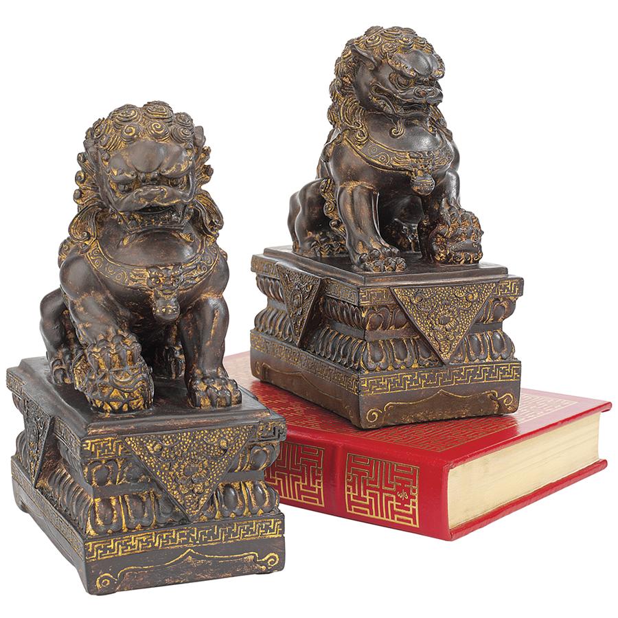 Chinese Guardian Lion Foo Dog Statues Set of Two