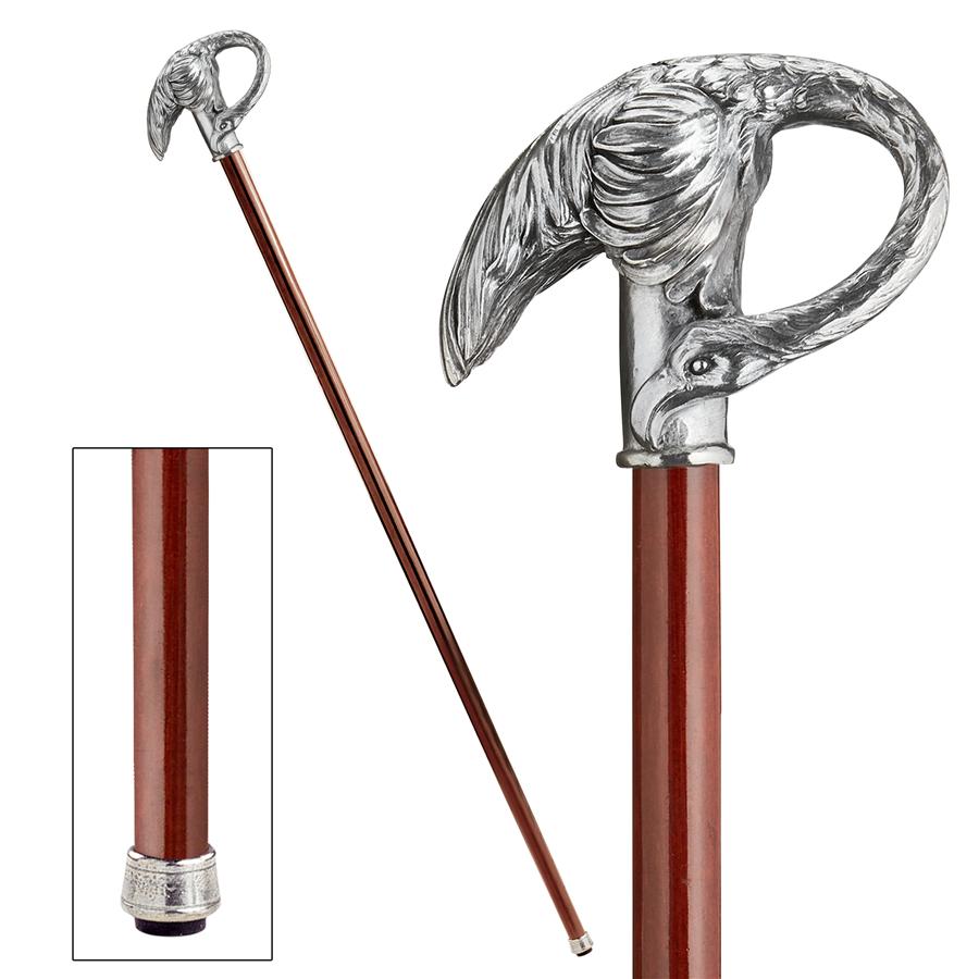 The Padrone Collection: Art Nouveau Swan Pewter Walking Stick