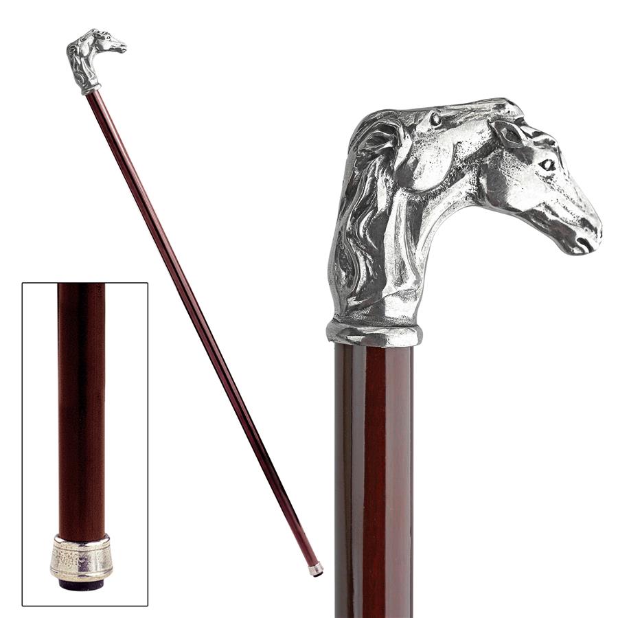 The Padrone Collection: Stallion Stampede Horses Pewter Walking Stick