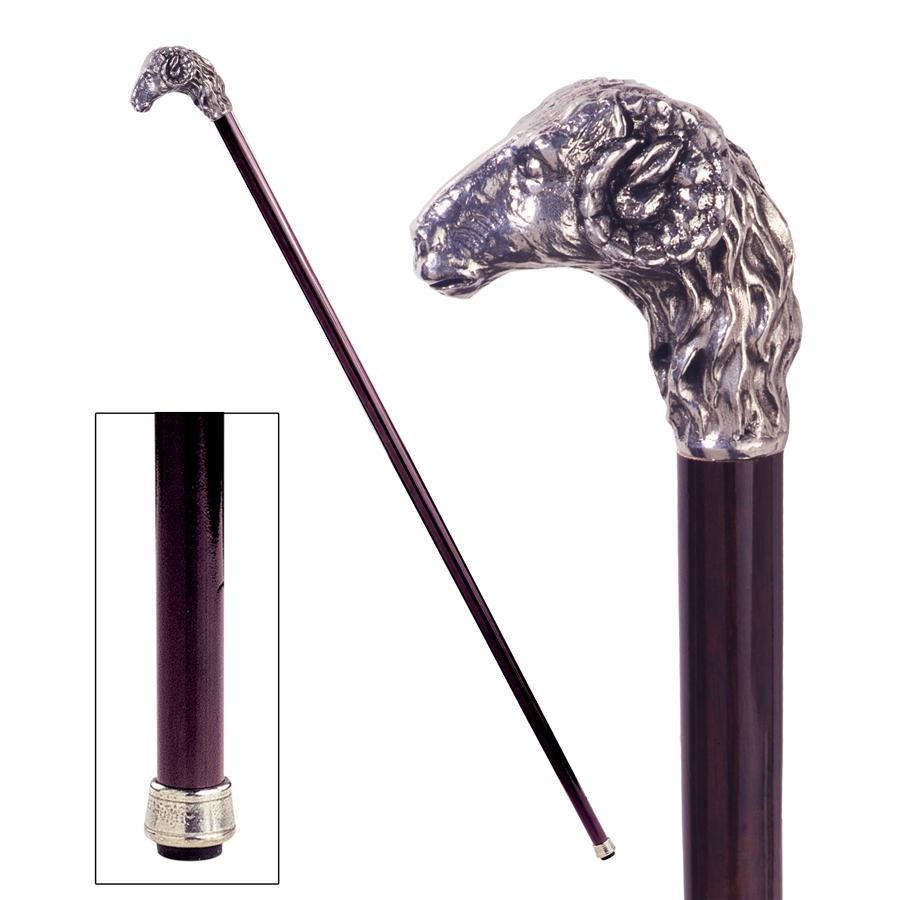 The Padrone Collection: Emperor's Ram Head Pewter Walking Stick