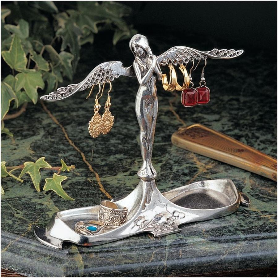 Art Nouveau Angel-in-Waiting Italian Pewter Jewelry Holder