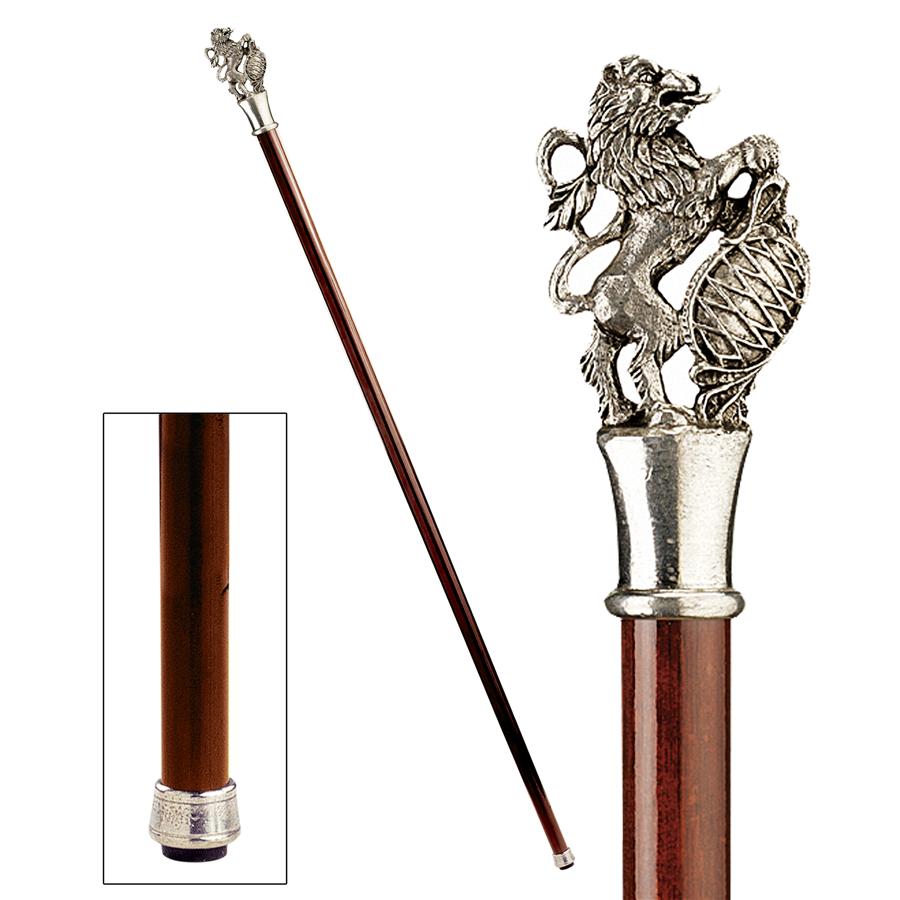 The Padrone Collection: Heraldic Lion Pewter Walking Stick