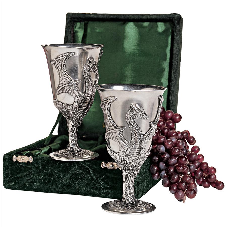 Dragon Pewter Goblets: Set of Two with Gift Box