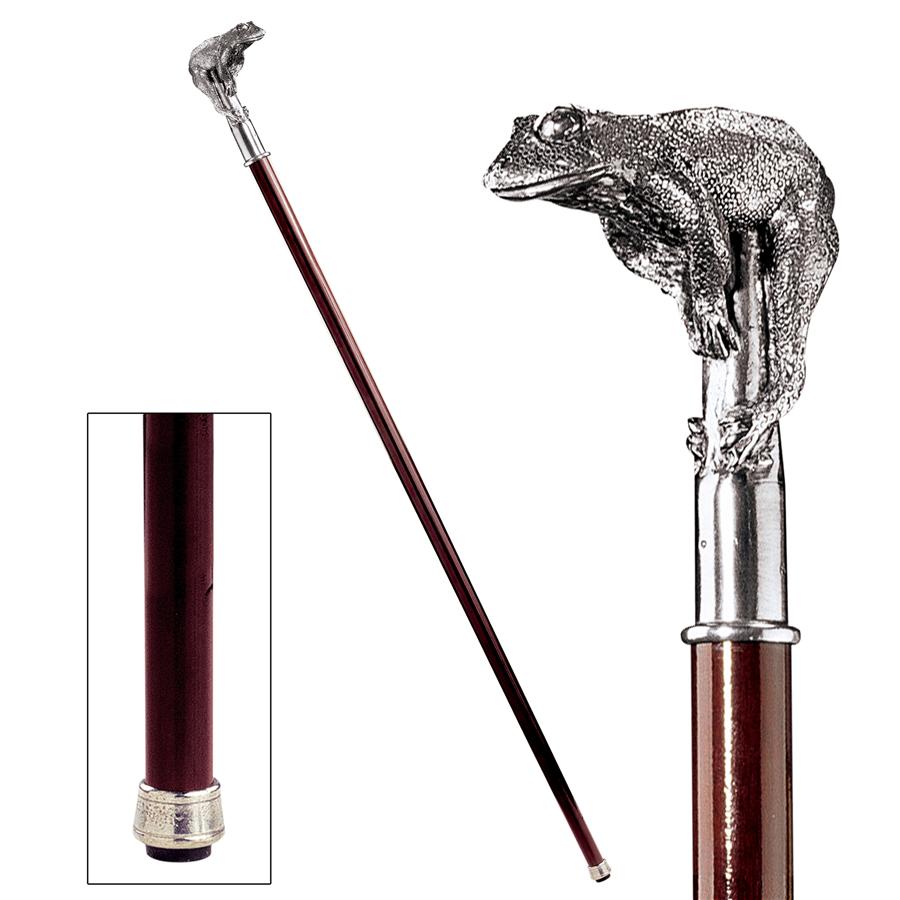 The Padrone Collection: Perching Frog Pewter Walking Stick