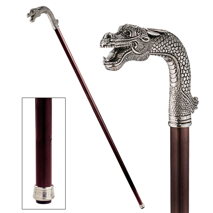 The Padrone Collection: Asian Dragon Pewter Walking Stick