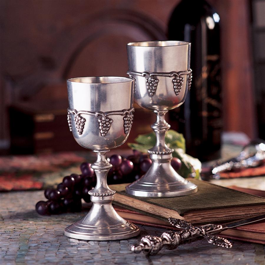 Italian Grape Harvest Pewter Goblets: Set of Two