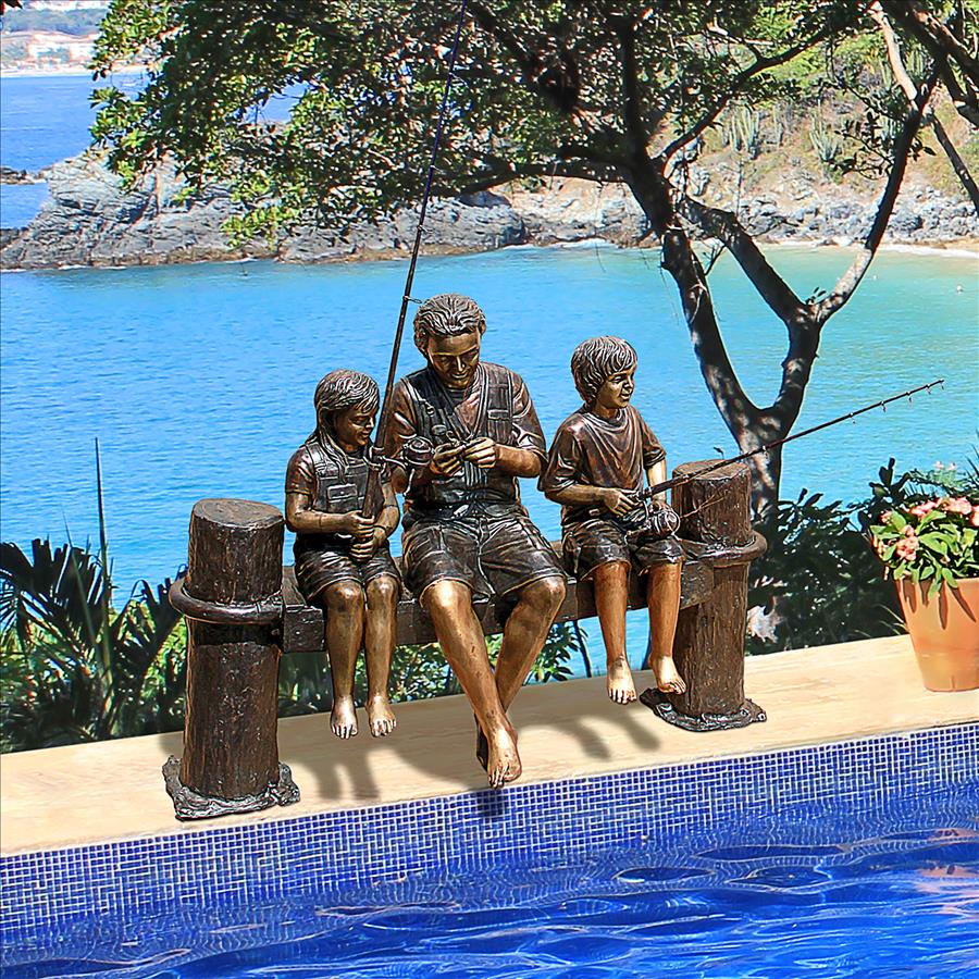 Fishing Family Cast Bronze Garden Statue