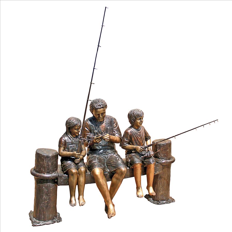 Fishing Family Cast Bronze Garden Statue