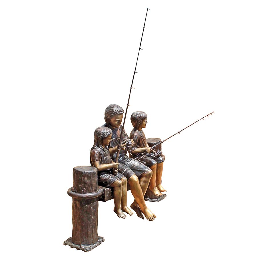 Fishing Family Cast Bronze Garden Statue