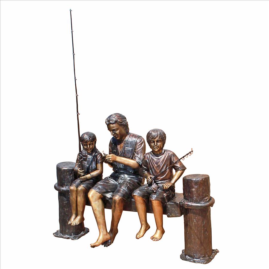 Fishing Family Cast Bronze Garden Statue