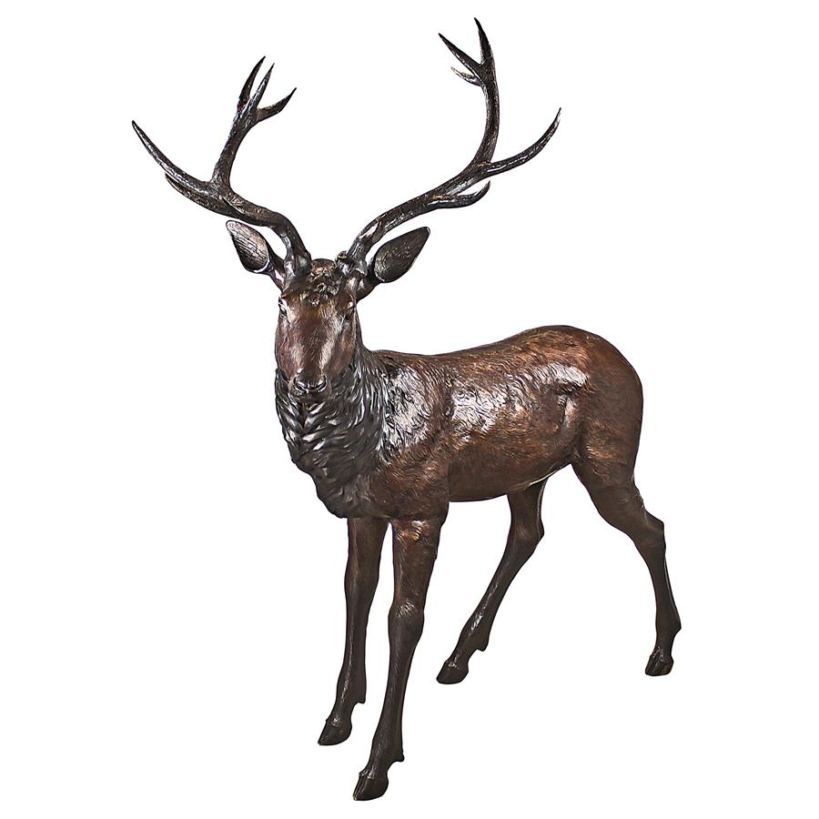 Standing Deer Buck Cast Bronze Garden Statue