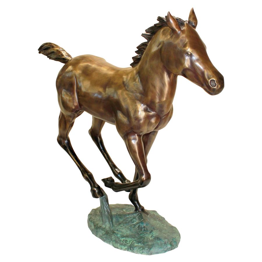 Galloping Horse Foal Cast Bronze Garden Statue