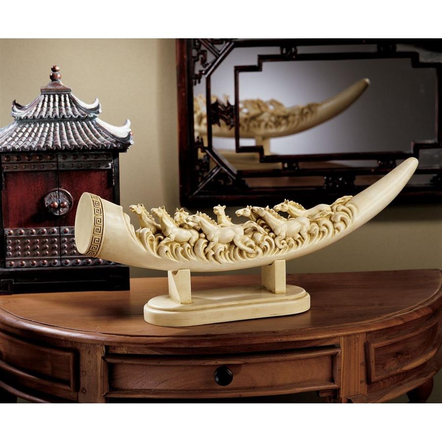 Galloping Horses Sculptural Oliphant Tusk