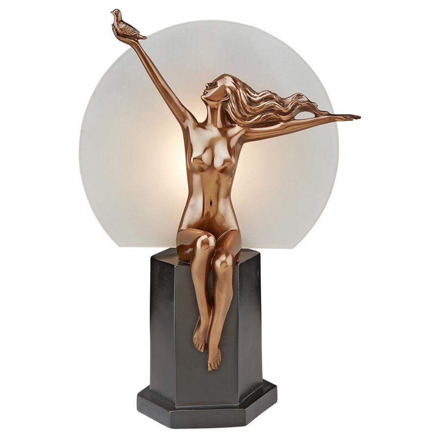 The Carrier Pigeon Art Deco Nude Woman Lighted Statue