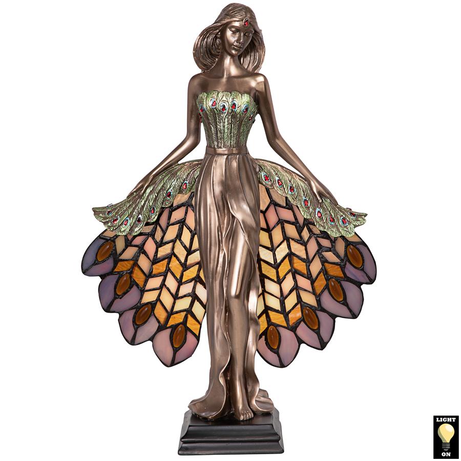 Peacock Priestess Tiffany-Style Stained Glass Illuminated Sculpture
