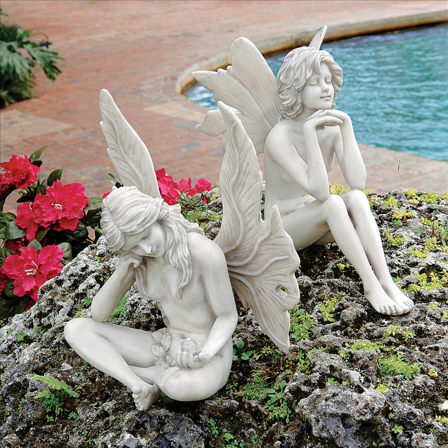 The Secret Garden Fairy Statues: Set of Gazing Fairy & Pondering