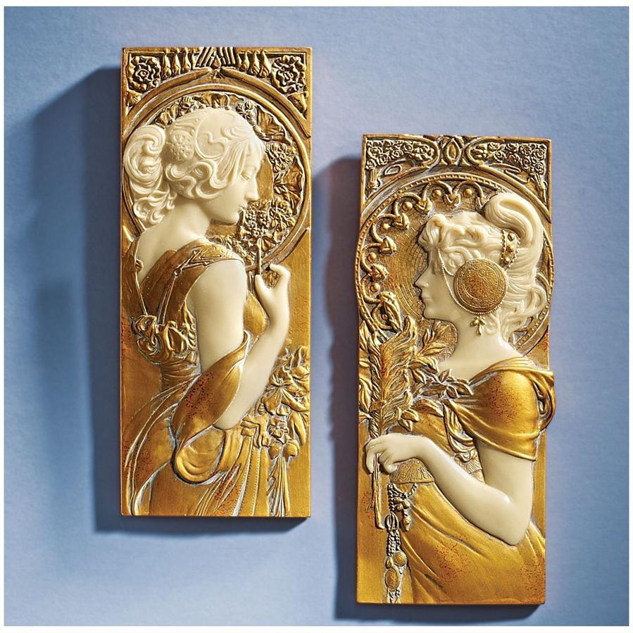 Spring and Autumn Art Nouveau Wall Sculpture Set