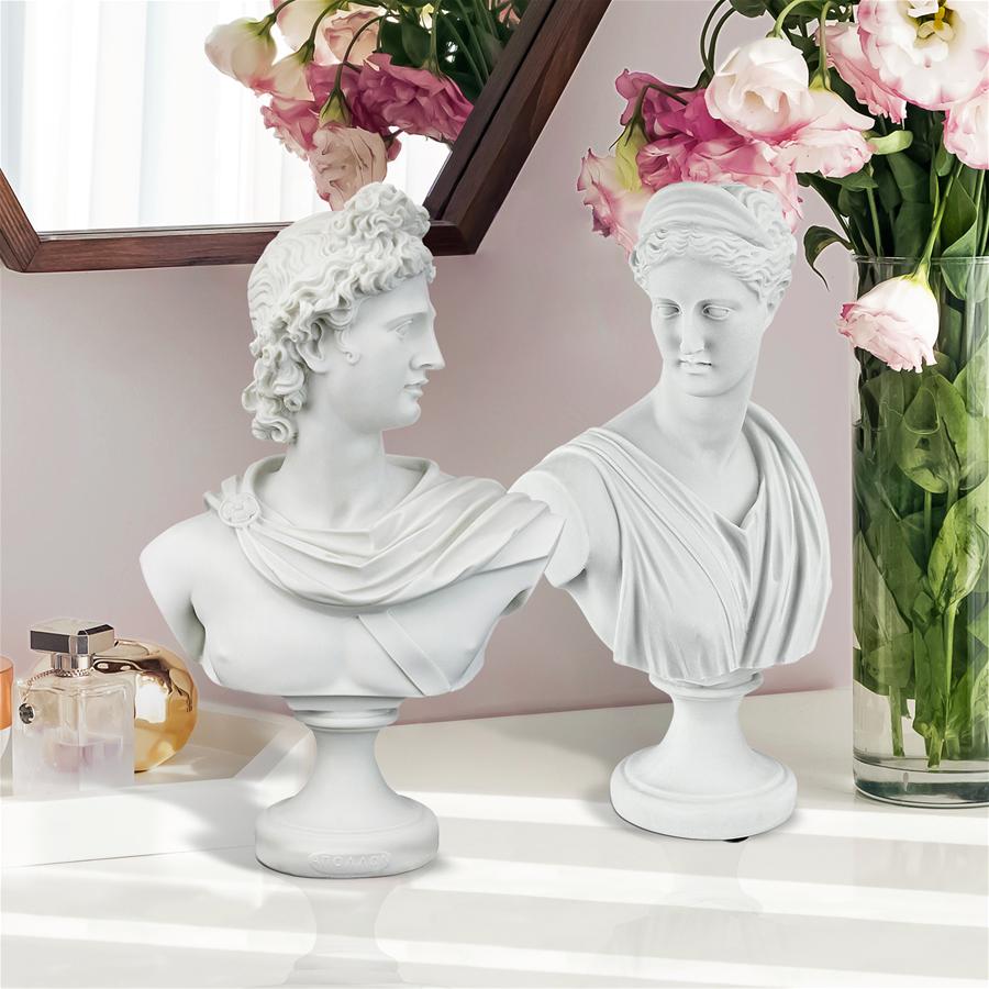 Diana of Versailles and Apollo Belvedere Bonded Marble Greek Bust Statues: Set of Two