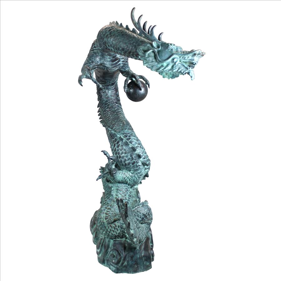 Asian Dragon with Oriental Power Orb Bronze Garden Statue