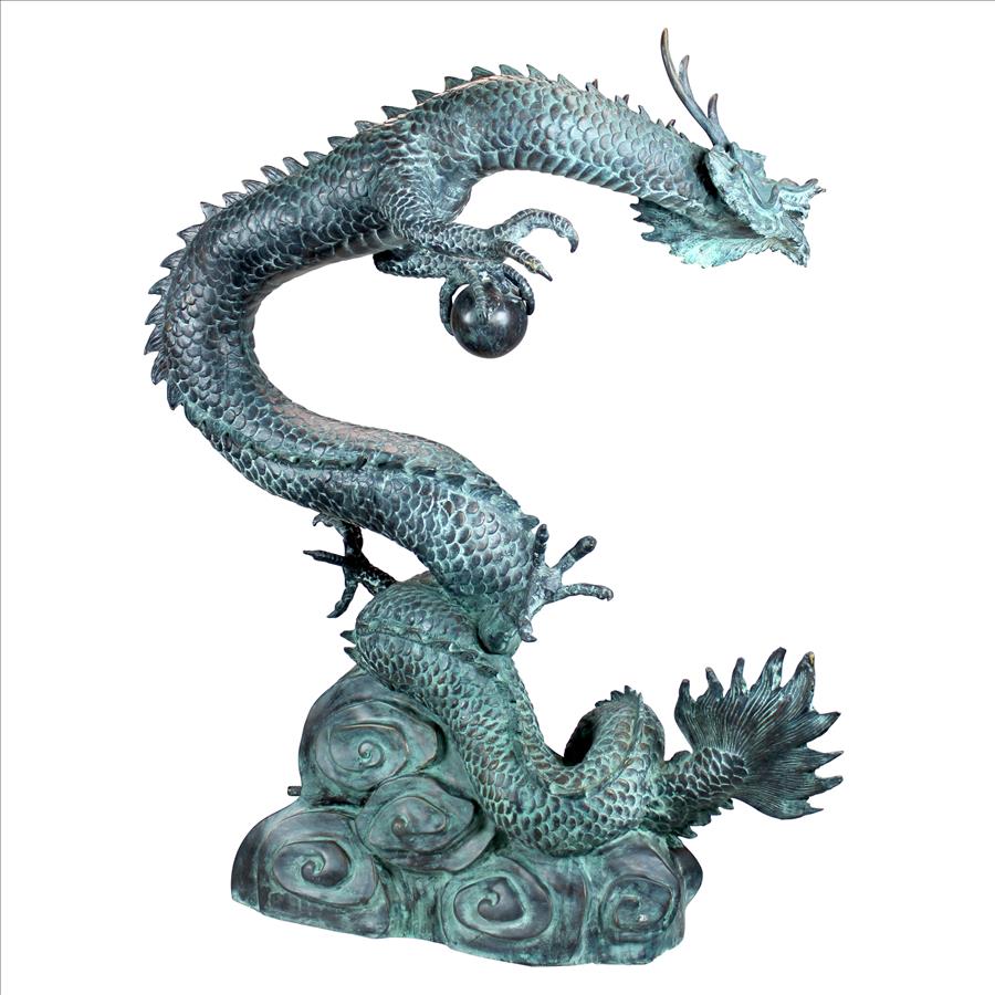 Asian Dragon with Oriental Power Orb Bronze Garden Statue